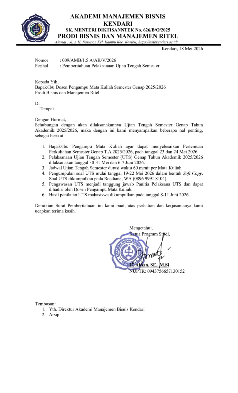 Pemberitahuan Pelaksanaan UTS Semester Genap