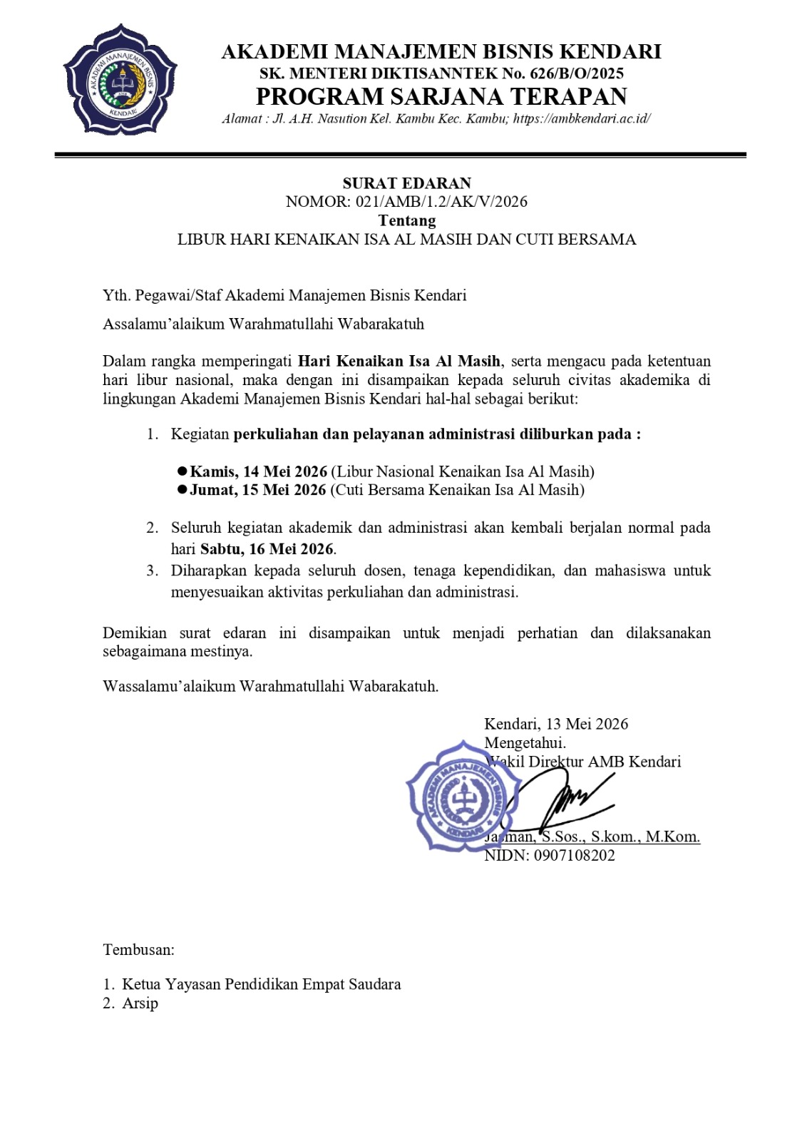 LIBUR HARI KENAIKAN ISA AL MASIH & CUTI BERSAMA